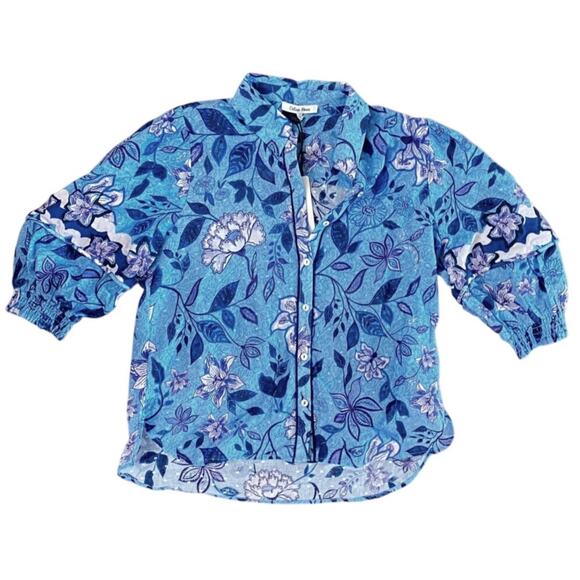 NWT Celina Moon, Blue Symphony, Puff Sleeve Button Up, Sz S (oversized), 184$ - Picture 3 of 9